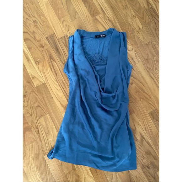 Liu Jo Italian Sleeveless Blue Satin Wrap Blouse, Size IT 40/ US Small, MP $248 - Picture 13 of 14